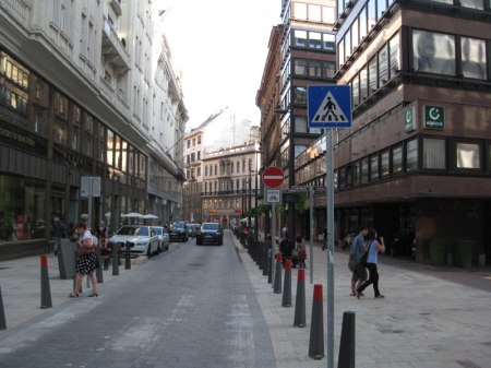 Ruch rowerowy na ulicy jednokierunkowej dopuszczony w obu kierunkach oraz wygrodzenie chodnika uniemożliwiające nielegalne parkowanie.